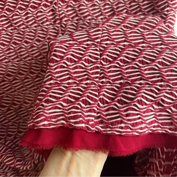 Anthropologie Maeve Burgundy White Short Sleeve A-Line Mini Dress. Size Medium. - Picture 9 of 12